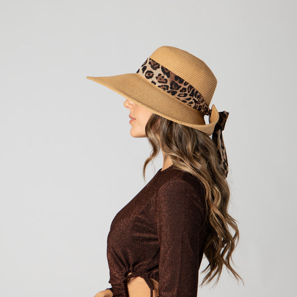 Ultrabraid Fold Back Bow Sun Hat - Leopard