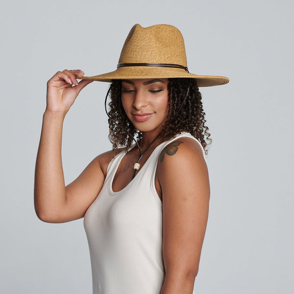 Unisex Pinched Crown Hat With Chin Cord - Coffee