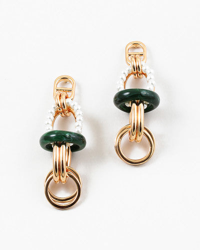 Green/Gold Pearl Drop Earrings