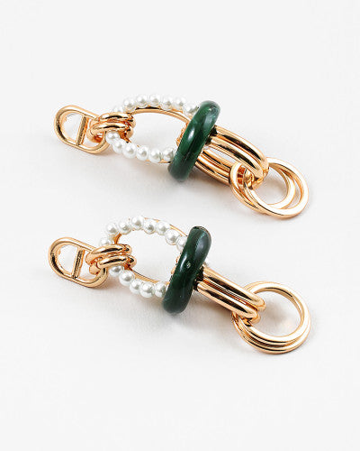 Green/Gold Pearl Drop Earrings